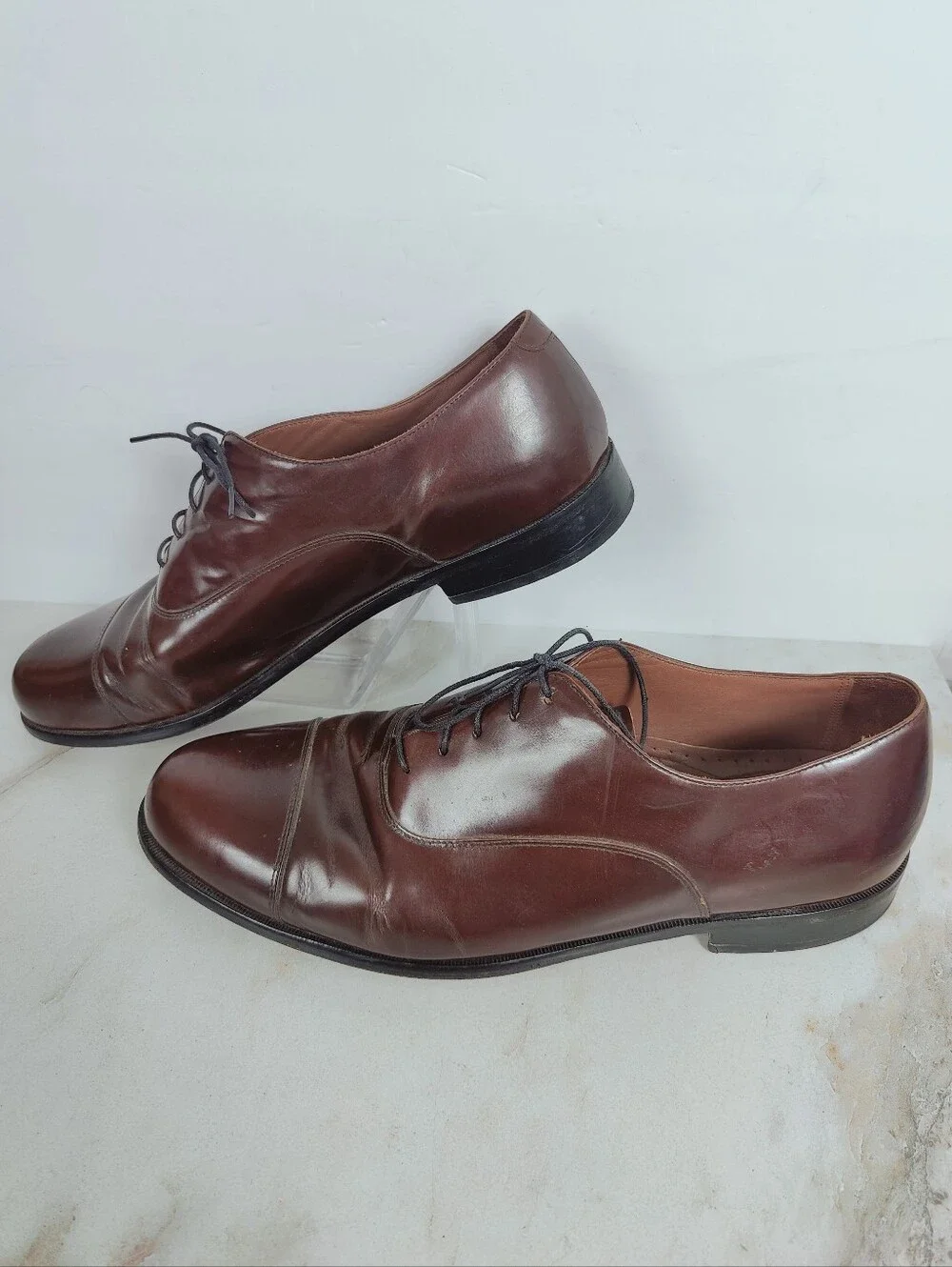 Bostonian Chestnut Leather Cap-Toe Oxford Dress Shoes, Sz 14